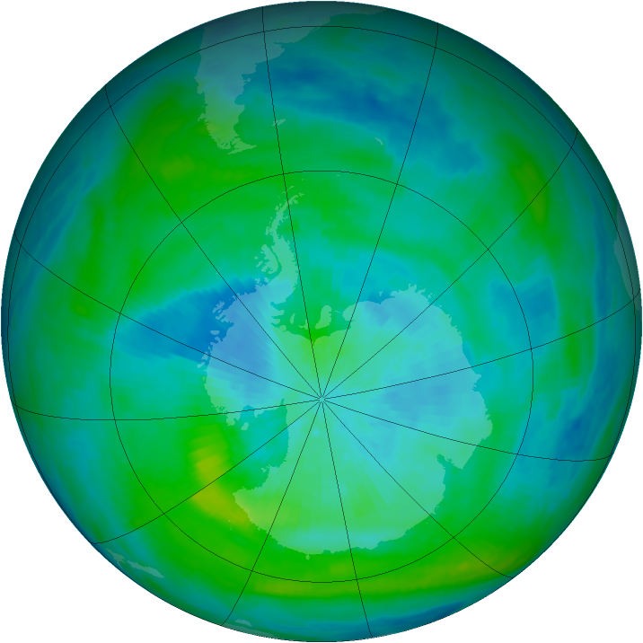 Antarctic ozone map for 08 March 1992